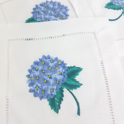 HCRAFT Embroidered White Cocktail Napkins 6"x6" Set of 6 Cloth Napkin Coasters, Hydrangea Embroidered Cocktail Napkins for Christmas Cocktail Napkins Parties, Ladder Hemstitch, Great Present Ideas - Image 4