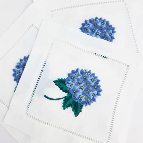 HCRAFT Embroidered White Cocktail Napkins 6"x6" Set of 6 Cloth Napkin Coasters, Hydrangea Embroidered Cocktail Napkins for Christmas Cocktail Napkins Parties, Ladder Hemstitch, Great Present Ideas - Image 5