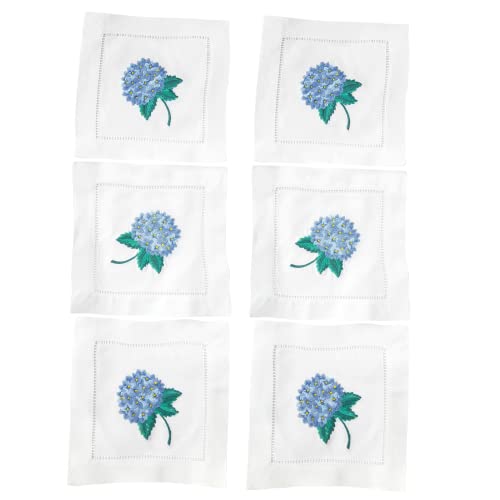 HCRAFT Embroidered White Cocktail Napkins 6"x6" Set of 6 Cloth Napkin Coasters, Hydrangea Embroidered Cocktail Napkins for Christmas Cocktail Napkins Parties, Ladder Hemstitch, Great Present Ideas - Image 1
