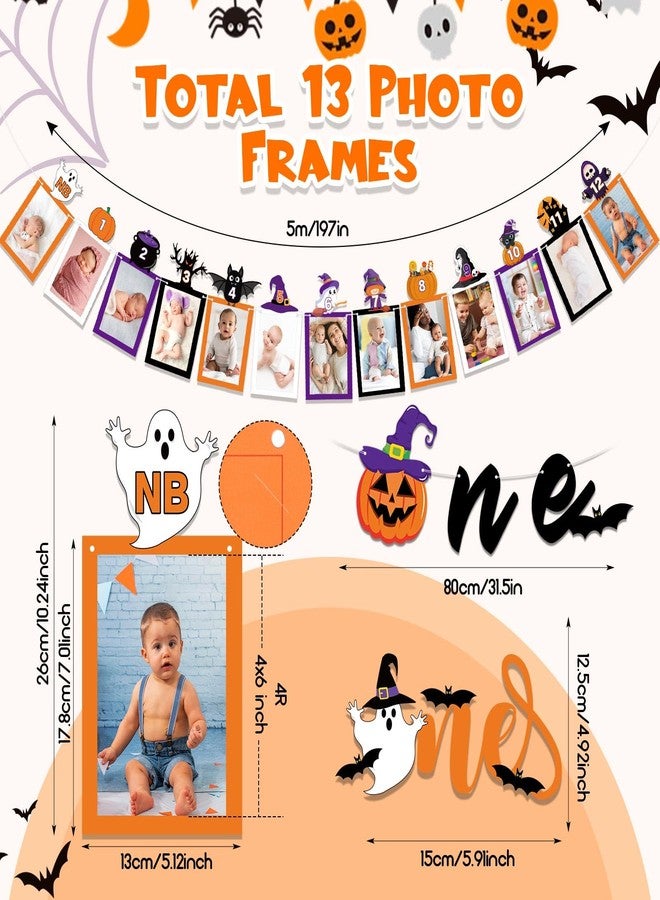 ايباك لافتة صور زينة عيد الميلاد الأول من Epakh لعيد الهالوين للأطفال حديثي الولادة حتى 12 شهرًا، لافتة كرسي مرتفع وغطاء كعكة، نمط شبح ساحرة اليقطين، معلم طفل صغير لزينة عيد ميلاد مخيفة - Image 2