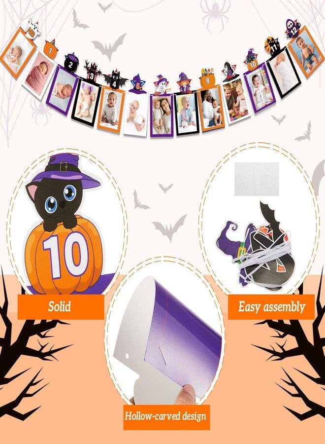 ايباك لافتة صور زينة عيد الميلاد الأول من Epakh لعيد الهالوين للأطفال حديثي الولادة حتى 12 شهرًا، لافتة كرسي مرتفع وغطاء كعكة، نمط شبح ساحرة اليقطين، معلم طفل صغير لزينة عيد ميلاد مخيفة - Image 3