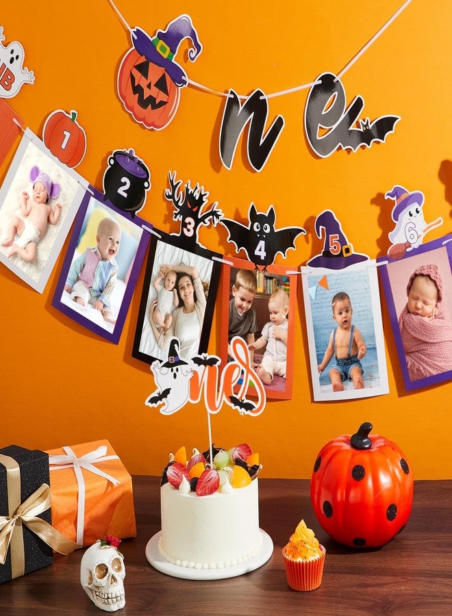 ايباك لافتة صور زينة عيد الميلاد الأول من Epakh لعيد الهالوين للأطفال حديثي الولادة حتى 12 شهرًا، لافتة كرسي مرتفع وغطاء كعكة، نمط شبح ساحرة اليقطين، معلم طفل صغير لزينة عيد ميلاد مخيفة - Image 4