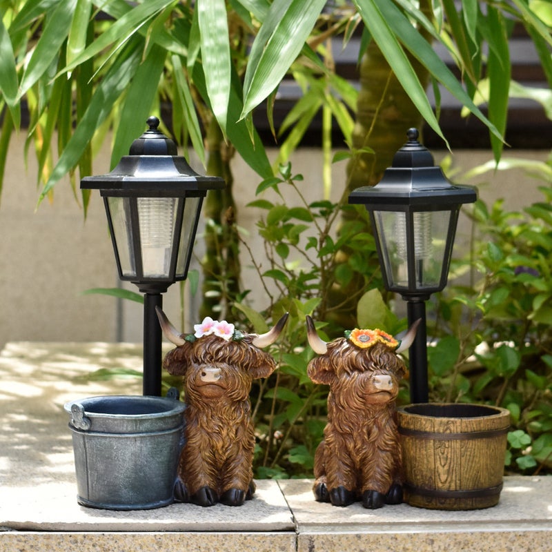 Garden Figurine Highland Cow Solar Light Yak Outdoor Garden Decor Resin Craft - Image 1