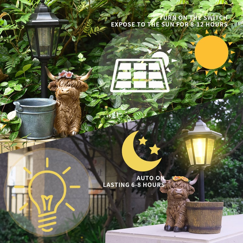 Garden Figurine Highland Cow Solar Light Yak Outdoor Garden Decor Resin Craft - Image 5