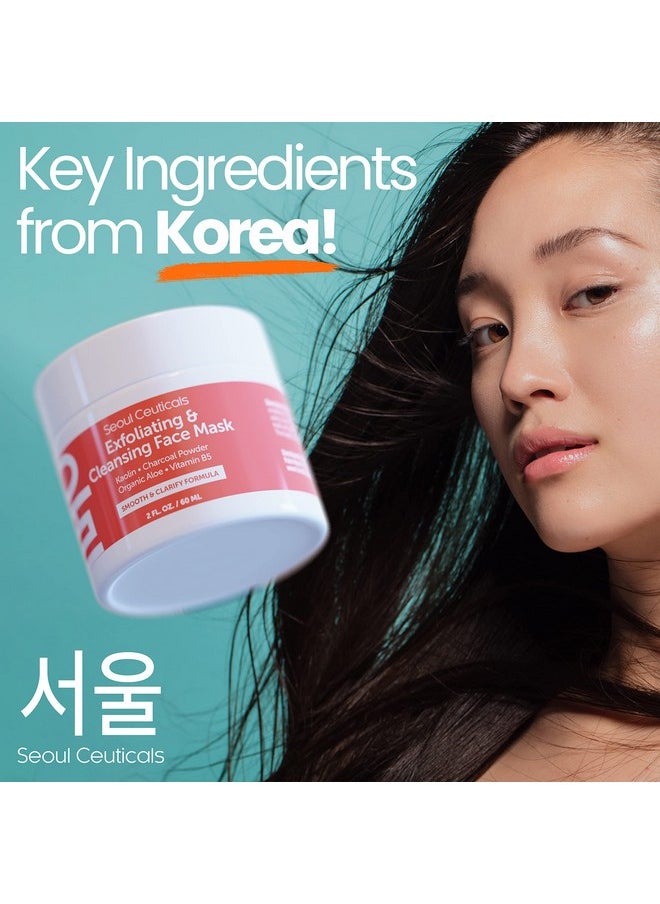 seoulceuticals - Korean Face Scrub Exfoliating Face Mask Skincare K Beauty Mask For Glass Skin Kaolin Clay + Charcoal Cream Exfoliant Mask 2Oz - Image 1