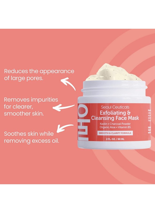 seoulceuticals - Korean Face Scrub Exfoliating Face Mask Skincare K Beauty Mask For Glass Skin Kaolin Clay + Charcoal Cream Exfoliant Mask 2Oz - Image 1