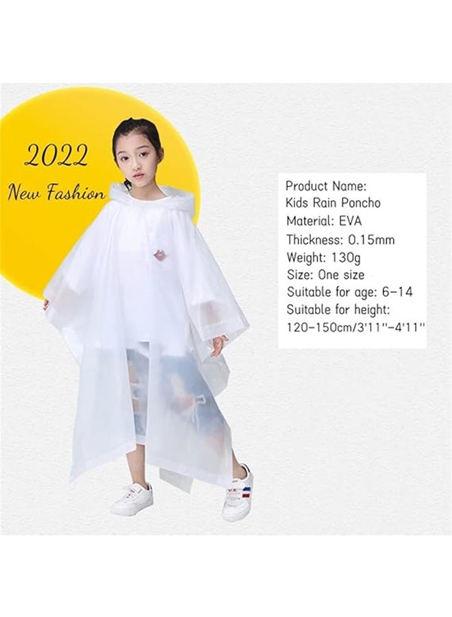 YJ 2 Pack Rain Poncho for Kids, Reusable Rain Ponchos for Boys and Girls, EVA Children Raincoat, Rain Ponchos with Hood, Reusable Rain Coat Jacket, for 6-14 Years Old Kids, Blue, White - Image 2