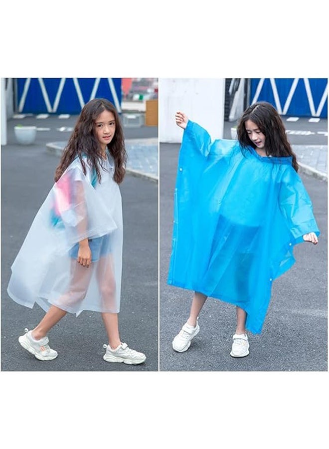 YJ 2 Pack Rain Poncho for Kids, Reusable Rain Ponchos for Boys and Girls, EVA Children Raincoat, Rain Ponchos with Hood, Reusable Rain Coat Jacket, for 6-14 Years Old Kids, Blue, White - Image 4