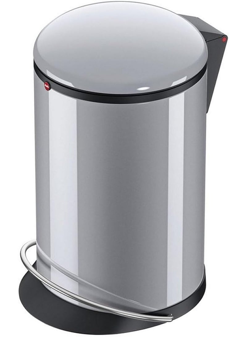 Hailo Harmony M Pedal Bin 12 Liters, Kitchen Bin with Lid, Soft-Close Trash Can for Food Waste, Office or Bathroom Use, Compact Waste Bin, Silver, Made in Germany – HLO-0515-020 - Image 1
