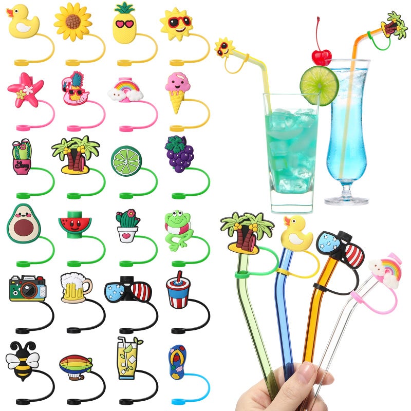 Irenare Irenare 24 Pcs Straw Covers Caps Reusable Silicone Toppers Tips Lids Splash Proof Plugs for 68 mm Straws Summer Beach Party Favors Home Kitchen AccessoriesVivid Style 