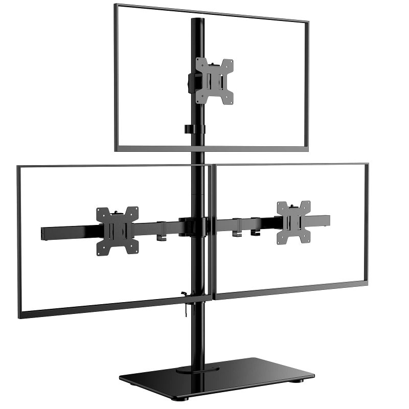 WALI Freestanding Triple Monitor Mount Fully Adjustable Three Monitor Desk Mount 3 Monitors Stand for 1727 Inch Screens Max Load 22lbs per Arm GMF003 Black