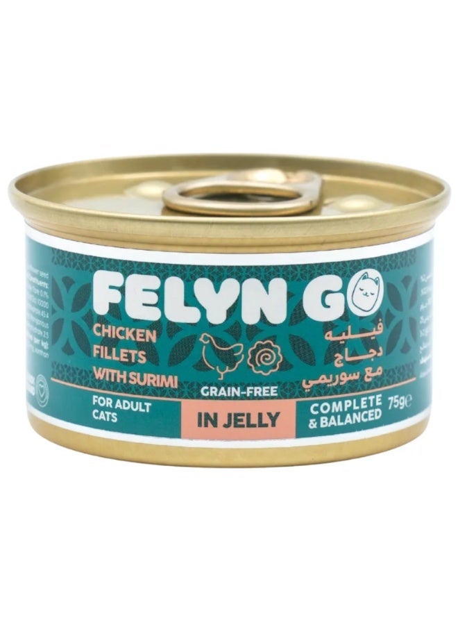 Felyn Go C&B Chicken Fillets with Surimi in Jelly – Complete Wet Cat Food 6 x75g - Image 1