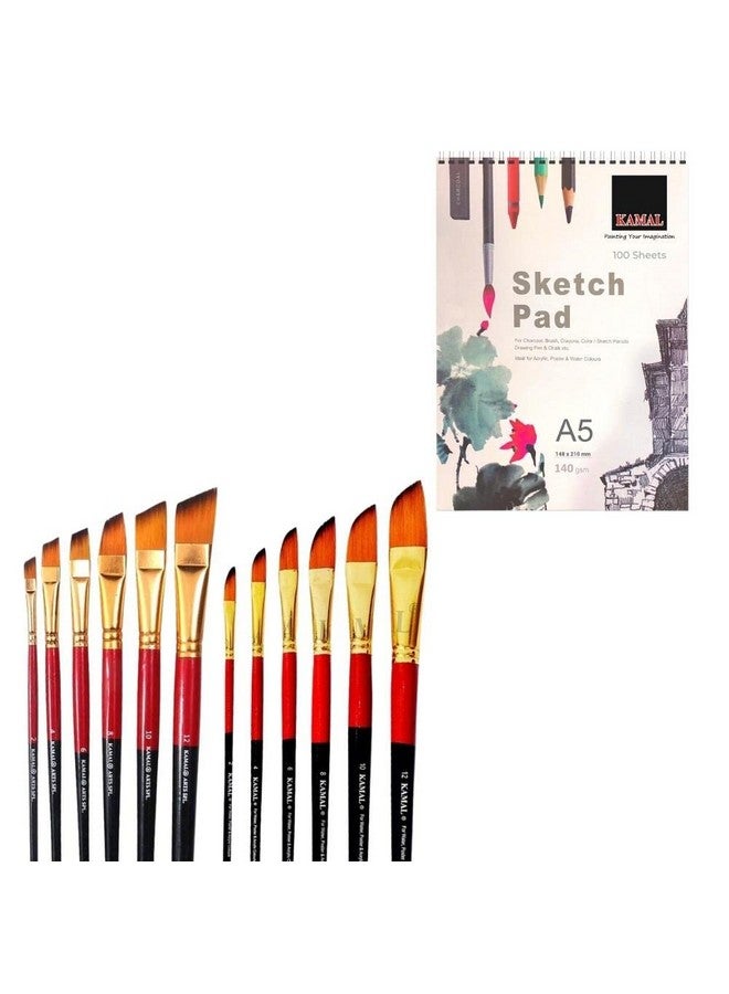 KAMAL Angular/Dagger Brushes with A5 Sketch PAD 140 GSM DOODLING, Painting, Sketching - Oil, Acrylic, Water, Poster Colours - Image 1
