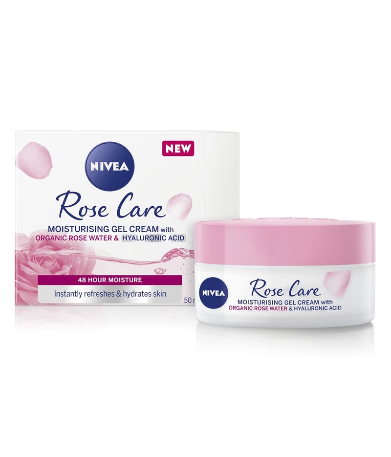 Nivea 24h Day Cream 50 ml Face Care with Rose Water and Hyaluron Light Gel Face Cream for Smooth Delicate Skin Moisturising Cream