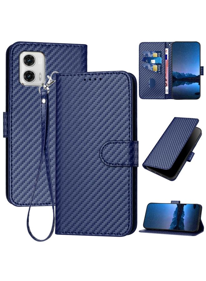 اس-توب جراب لهاتف Motorola Moto G73 YX0070 مصنوع من ألياف الكربون ومشبك من الجلد مع حبل تعليق - Image 1