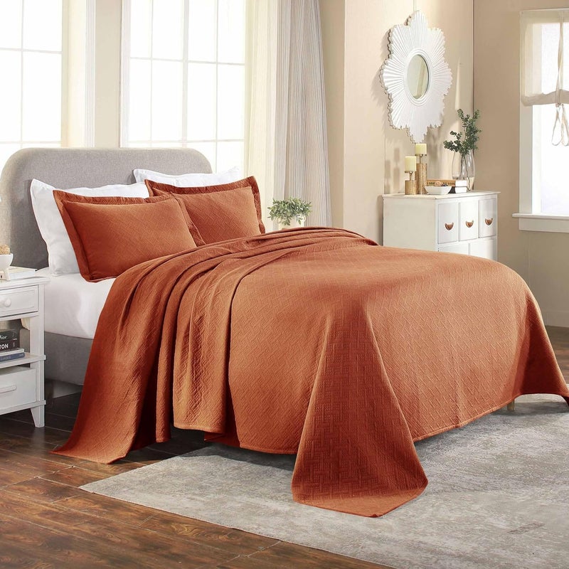 Superior Basketweave Cotton 3 Piece Bedspread Set Home Bed Decor Decorative Textured Bed Spread 2 Pillow Shams Airy Blanket Matelasse Coverlet Bedding Lattice Pattern King Mandarin - Image 3