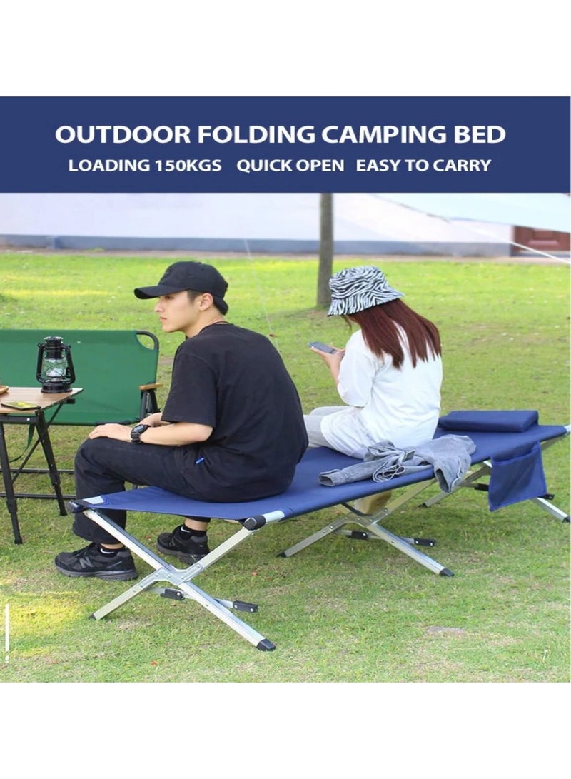 هيكسار سرير تخييم متين ذو طبقتين من قماش أكسفورد القوي مع حقيبة حمل للبالغين والأطفال، سرير تخييم قابل للطي والحمل للسفر، مناسب للمنزل والمكتب والشاطئ والعطلات الخارجية (أزرق) - Image 3