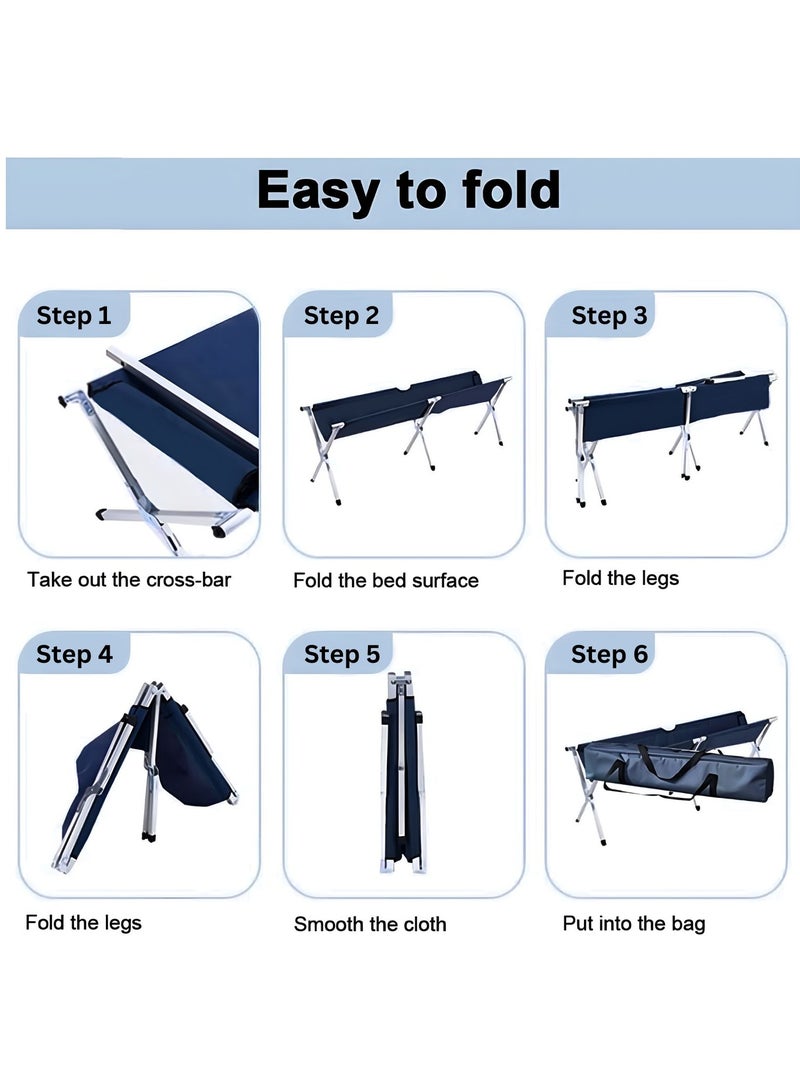 هيكسار سرير تخييم متين ذو طبقتين من قماش أكسفورد القوي مع حقيبة حمل للبالغين والأطفال، سرير تخييم قابل للطي والحمل للسفر، مناسب للمنزل والمكتب والشاطئ والعطلات الخارجية (أزرق) - Image 5