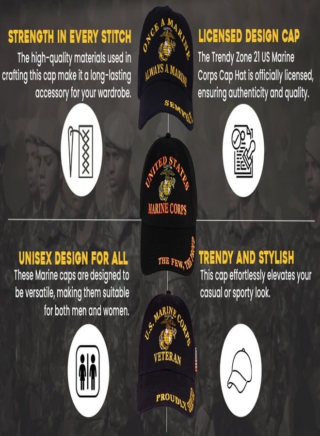 Trendy Zone 21 USMC Hat for Men and Women | Unisex Black US Marine Corps Cap, Officially Licensed Product | The Few, The Proud | Black - Image 5