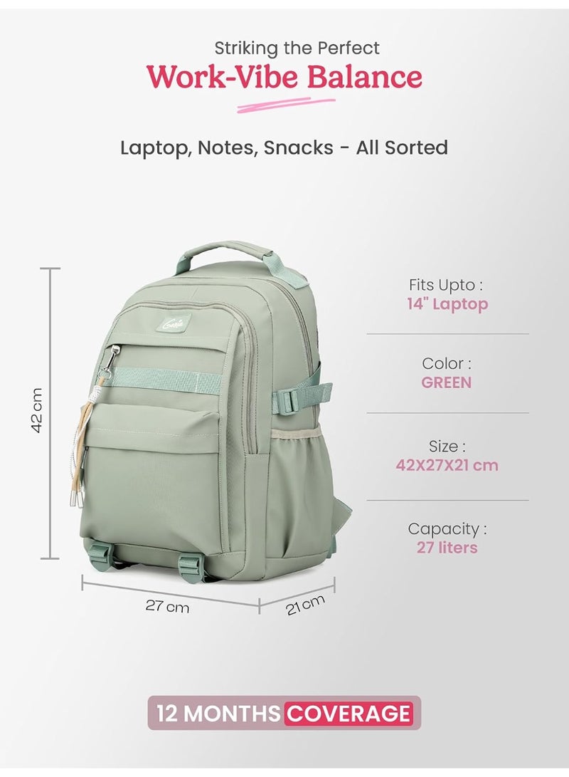 Genie Berry Laptop Backpack for Girls (27L) | Modern Office, College & Travel Laptop Backpack | Multi-Compartment, Padded Laptop Sleeve | Green - Image 3
