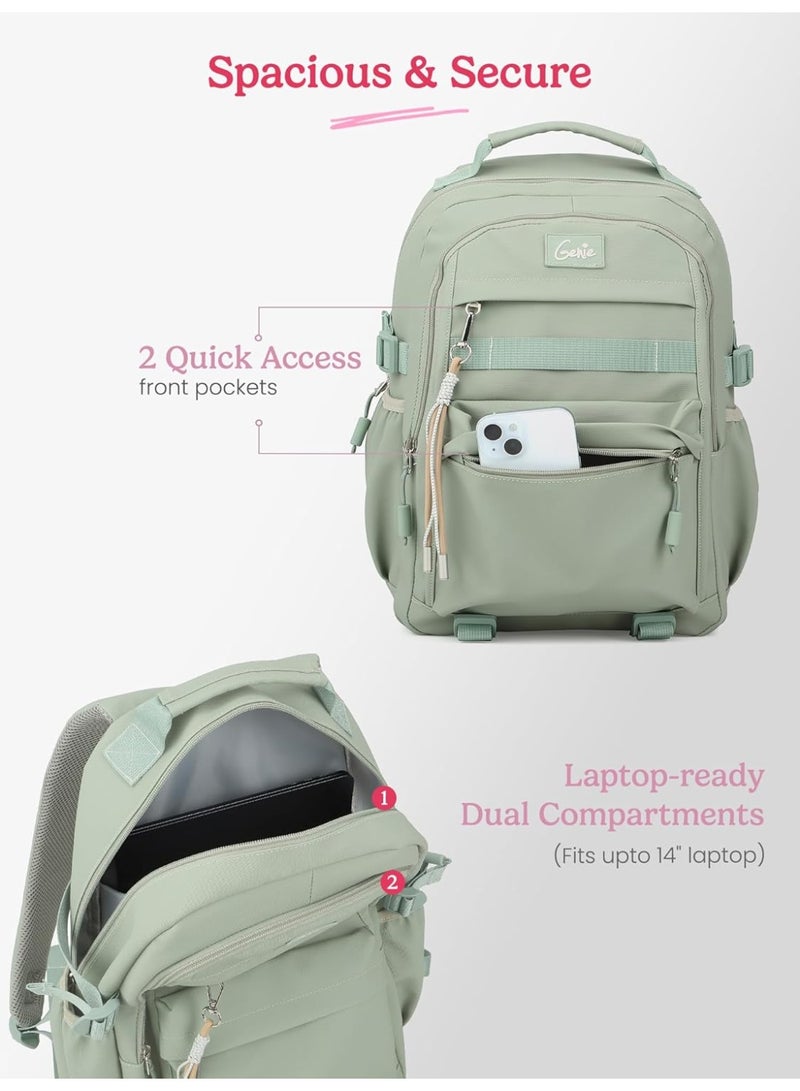Genie Berry Laptop Backpack for Girls (27L) | Modern Office, College & Travel Laptop Backpack | Multi-Compartment, Padded Laptop Sleeve | Green - Image 4