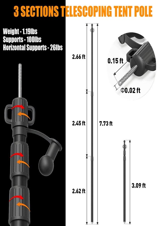 WILDROAD Tarp Poles Tent Poles Canopy Poles 7.7 ft, Telescoping Aluminum Poles with Non-Slip Aluminum Cone Bottom, Portable and Lightweight Camping Gear for Camping and Awnings, Set of 4 - Image 2
