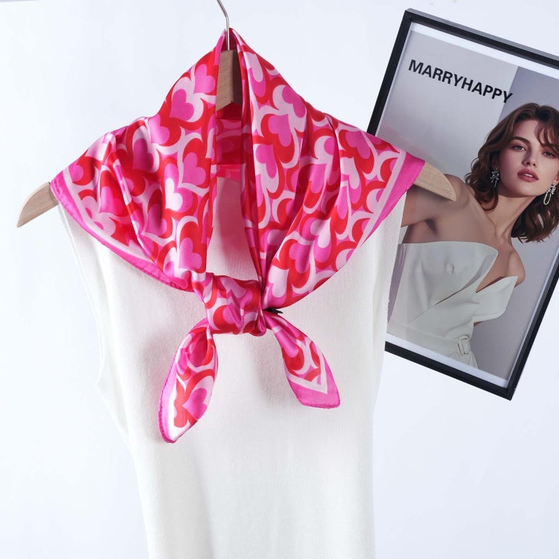 CYian Silk Feeling Scarf for Women Square Scarf Satin Head Scarves Fashion Neck Scarfs for Bag Hair Scarves Gift,Heart Red - Image 3