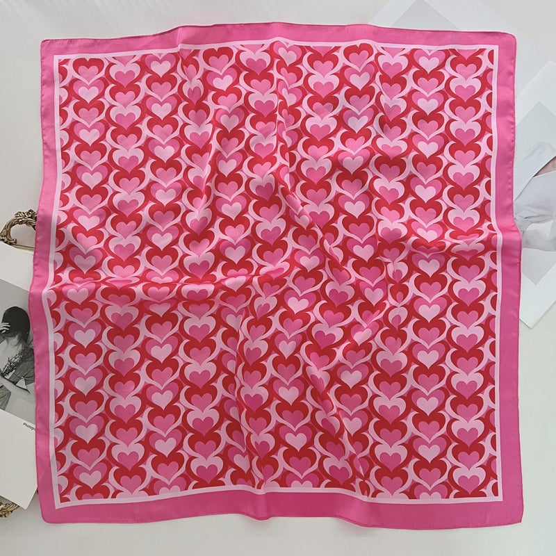 CYian Silk Feeling Scarf for Women Square Scarf Satin Head Scarves Fashion Neck Scarfs for Bag Hair Scarves Gift,Heart Red - Image 2