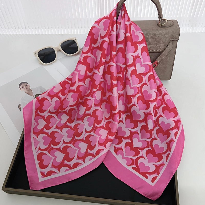 CYian Silk Feeling Scarf for Women Square Scarf Satin Head Scarves Fashion Neck Scarfs for Bag Hair Scarves Gift,Heart Red - Image 4