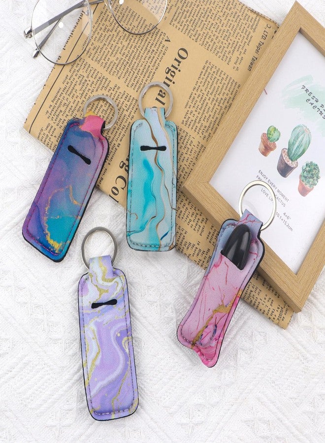 DMLSKY Lip Balm Holder Keychain, Sleeve Pouch for Mini Lipstick, Cute Portable Key Chain Accessories for Lip Balm, Lip Gloss or Lipstick （Colorful Marble） - Image 2