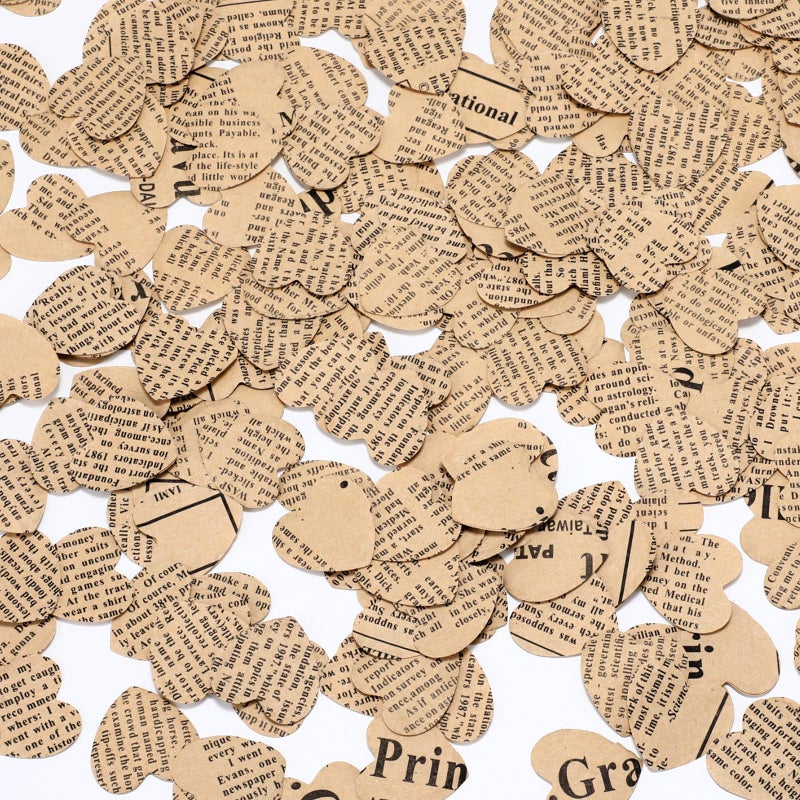 Marspark 1200 Pcs Book Page Heart Confetti 1 Inch Vintage Newspaper Wedding Table Confetti Novelty Party Decorations for Book Themed Party Decor Birthday Photo Prop Bridal Shower(Khaki) - Image 1