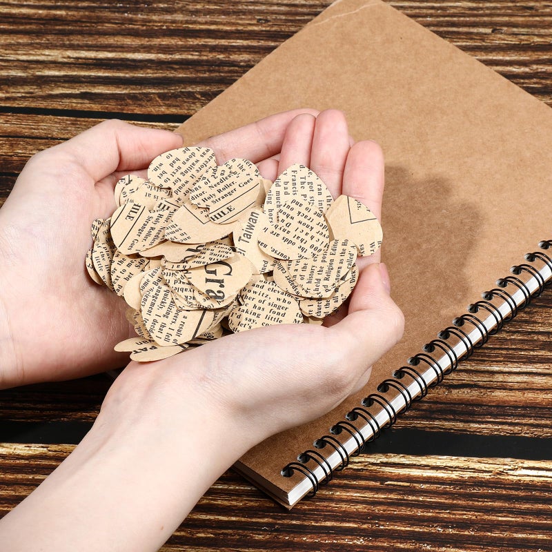 Marspark 1200 Pcs Book Page Heart Confetti 1 Inch Vintage Newspaper Wedding Table Confetti Novelty Party Decorations for Book Themed Party Decor Birthday Photo Prop Bridal Shower(Khaki) - Image 5