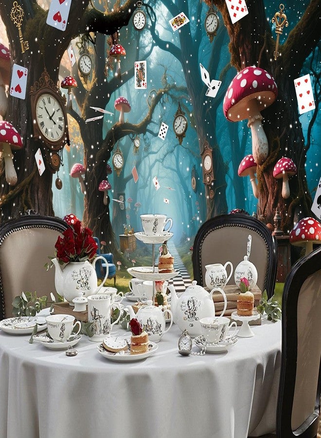 Cenven Halloween Enchanted Forest Backdrop Wonderland Tea Party Checkerboard Mushroom Photography Background Kids Birthday Baby Shower Halloween Family Party Banner Decorations 7x5FT - Image 4