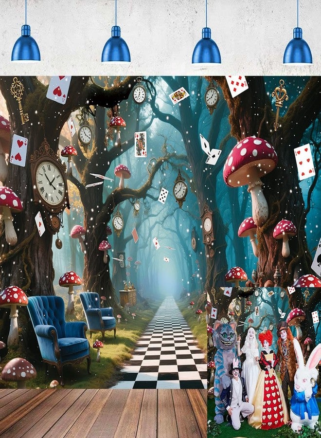 Cenven Halloween Enchanted Forest Backdrop Wonderland Tea Party Checkerboard Mushroom Photography Background Kids Birthday Baby Shower Halloween Family Party Banner Decorations 7x5FT - Image 1