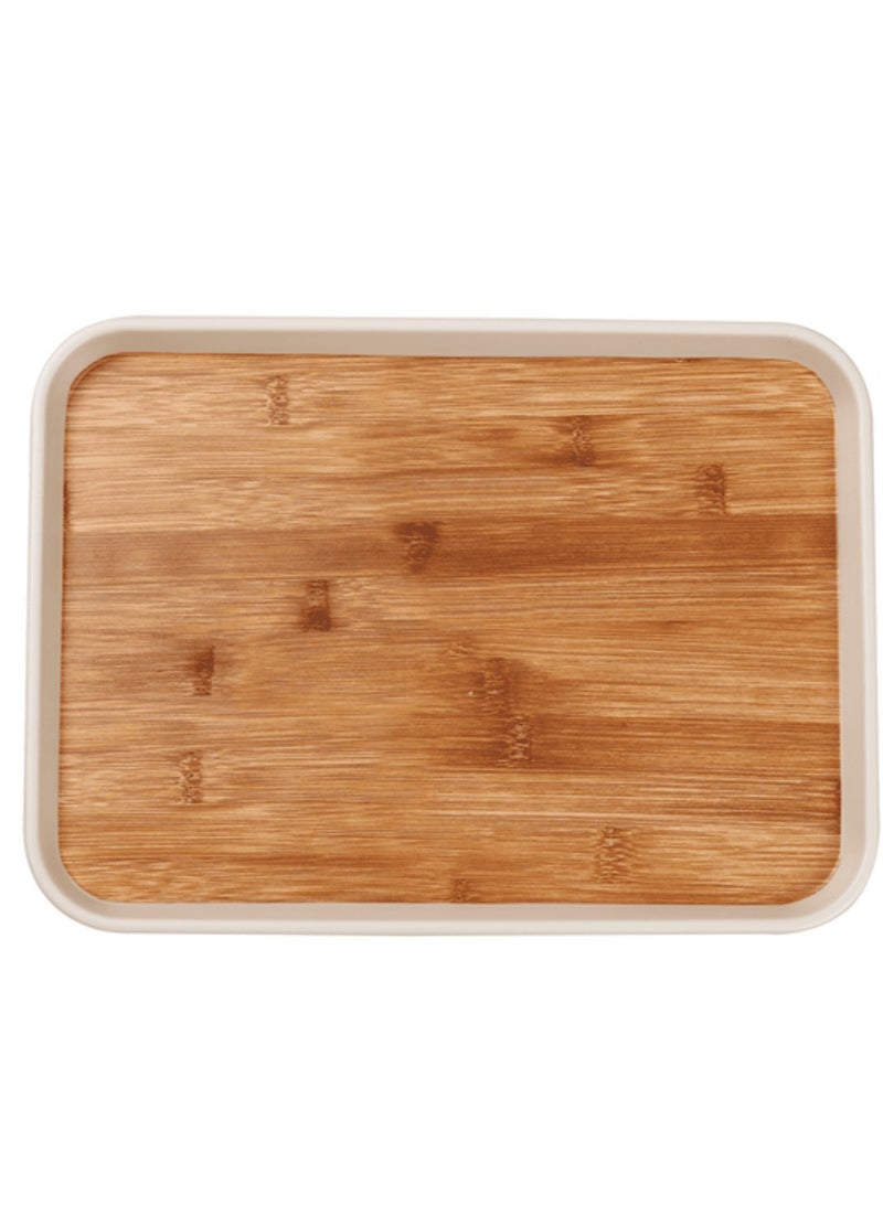 Felli Elegant Durable Rectangular Melamine and Bamboo Serving Tray Brown and White