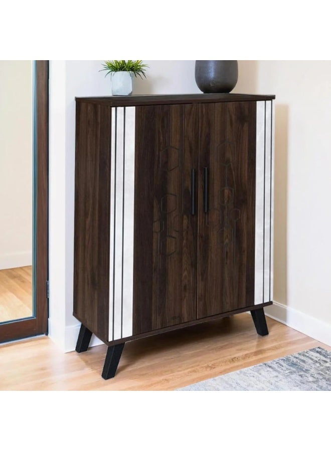 Baity 5-Tier Malaysian Wood 2-Door Shoe Cabinet - Dark Brown - Image 2
