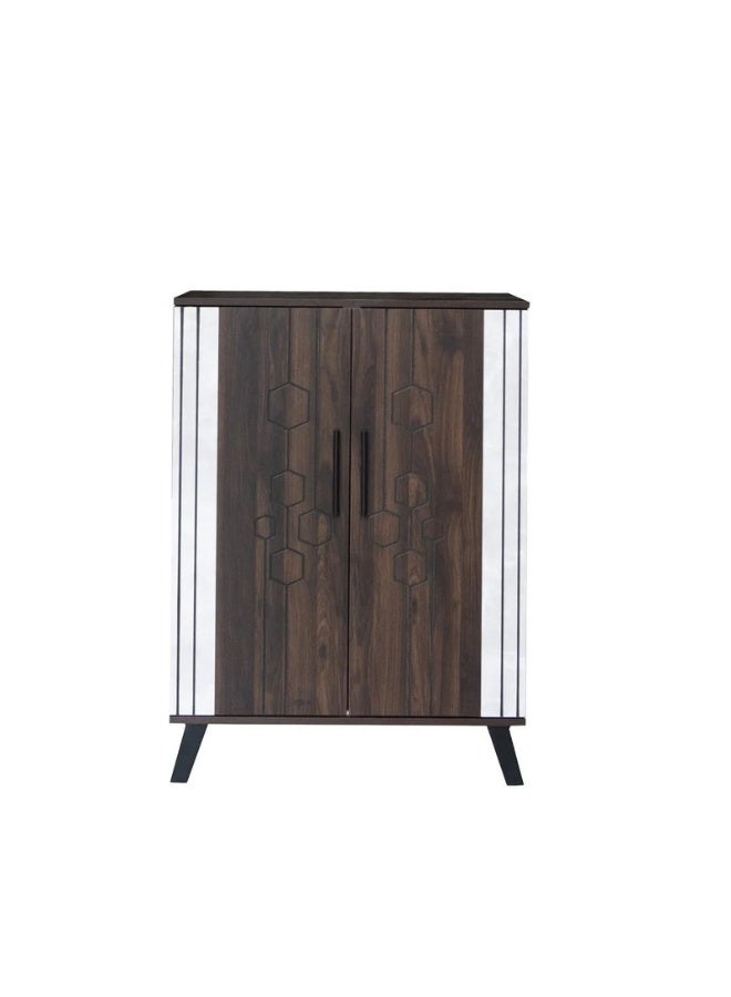 Baity 5-Tier Malaysian Wood 2-Door Shoe Cabinet - Dark Brown - Image 4