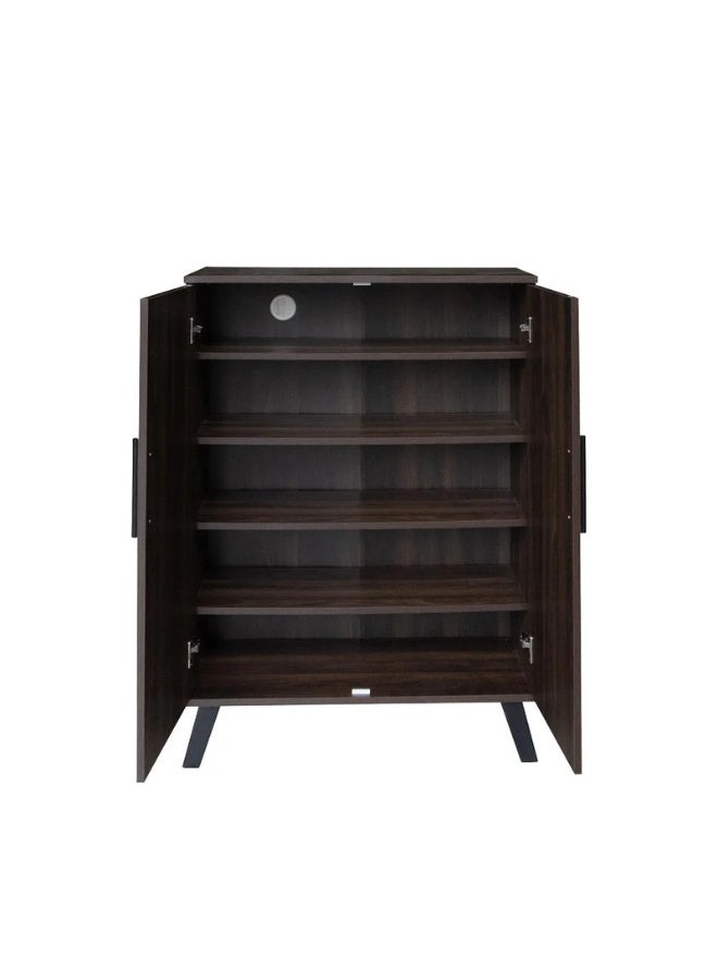 Baity 5-Tier Malaysian Wood 2-Door Shoe Cabinet - Dark Brown - Image 5