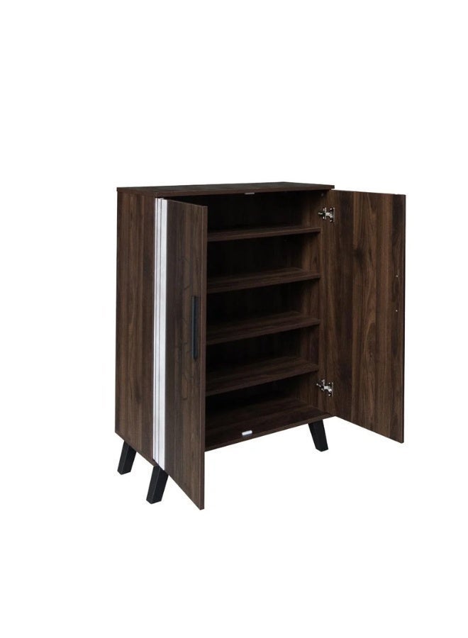 Baity 5-Tier Malaysian Wood 2-Door Shoe Cabinet - Dark Brown - Image 3