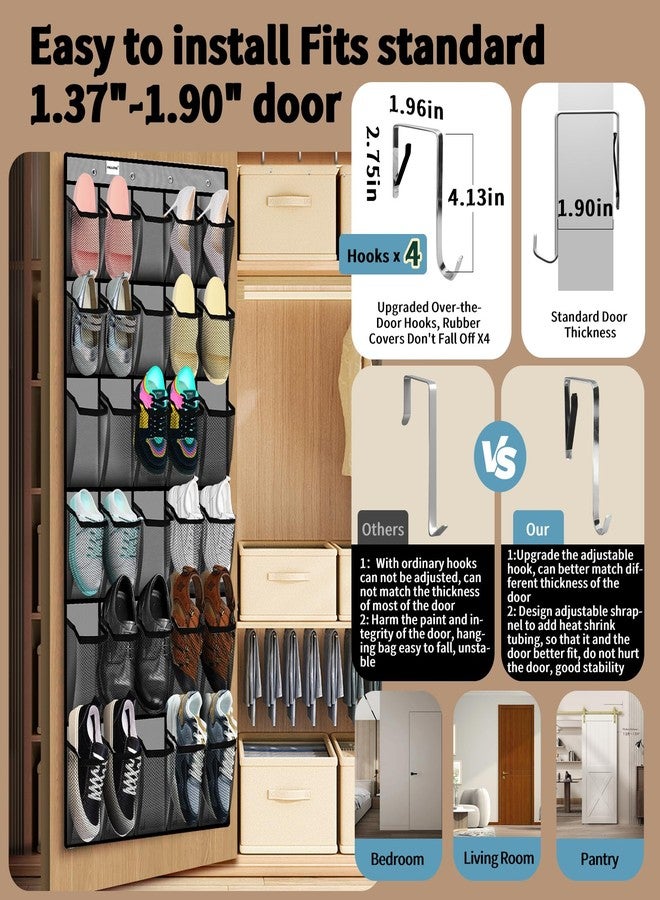 PAULONE Over the Door Organizer with 30 Large Pockets, 3 Sizes of Closet Hangers, Holds up to 69 lbs, Hanging Organizer with Clear Window for Children's Toys, Shoes, Diapers (Gray) - Image 4