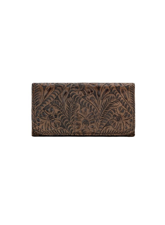 American West Leather Ladies' Trifold Wallet Billfold For Women Brown - Image 1