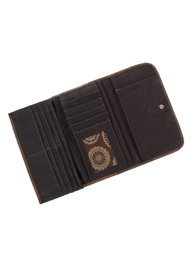 American West Leather Ladies' Trifold Wallet Billfold For Women Brown - Image 3