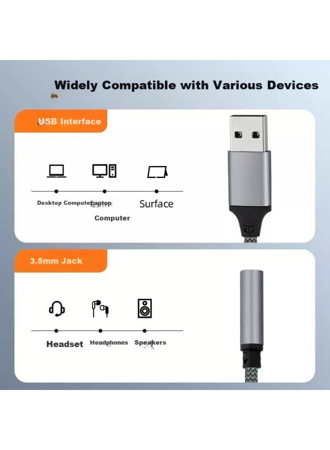 Beiyipin Usb To 3.5mm Audio Cable Adapter Round Port Desktop Laptop Headphone Microphone Cd Quality Converter 2-in-1 External Audio Adapter Cable - Image 4