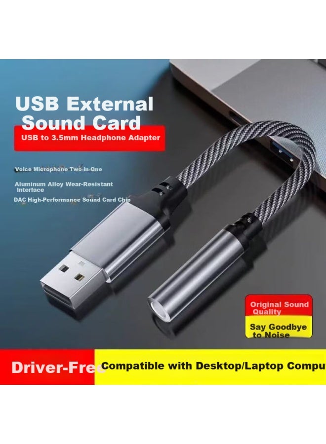 Beiyipin Usb To 3.5mm Audio Cable Adapter Round Port Desktop Laptop Headphone Microphone Cd Quality Converter 2-in-1 External Audio Adapter Cable - Image 1