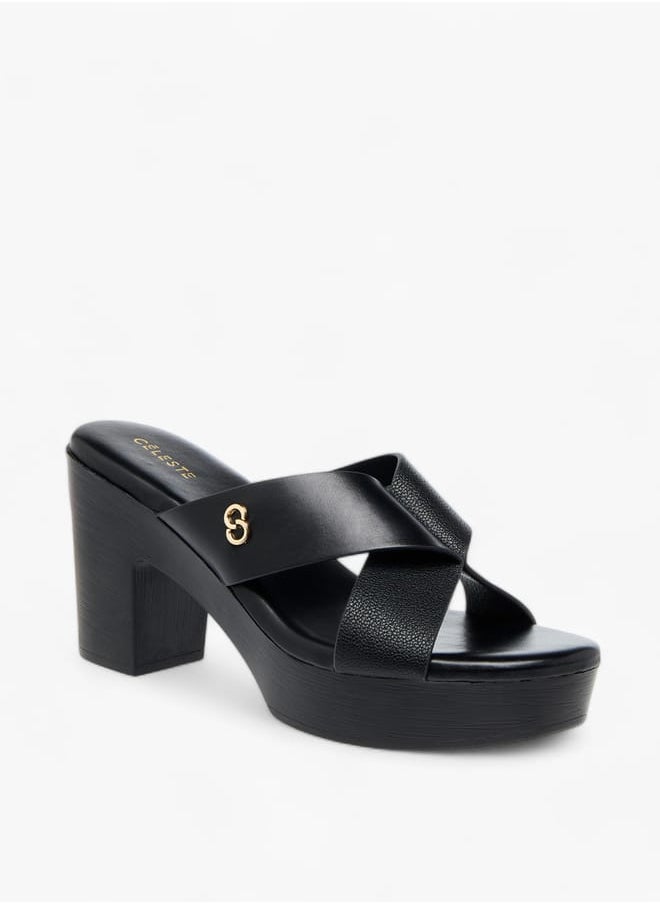 Celeste Womens Logo Accent Slip-On Cross Strap Sandals With Block Heels  - Image 1