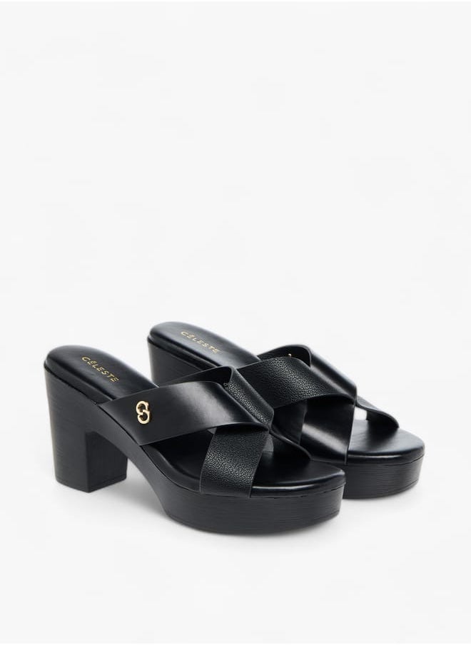 Celeste Womens Logo Accent Slip-On Cross Strap Sandals With Block Heels  - Image 2