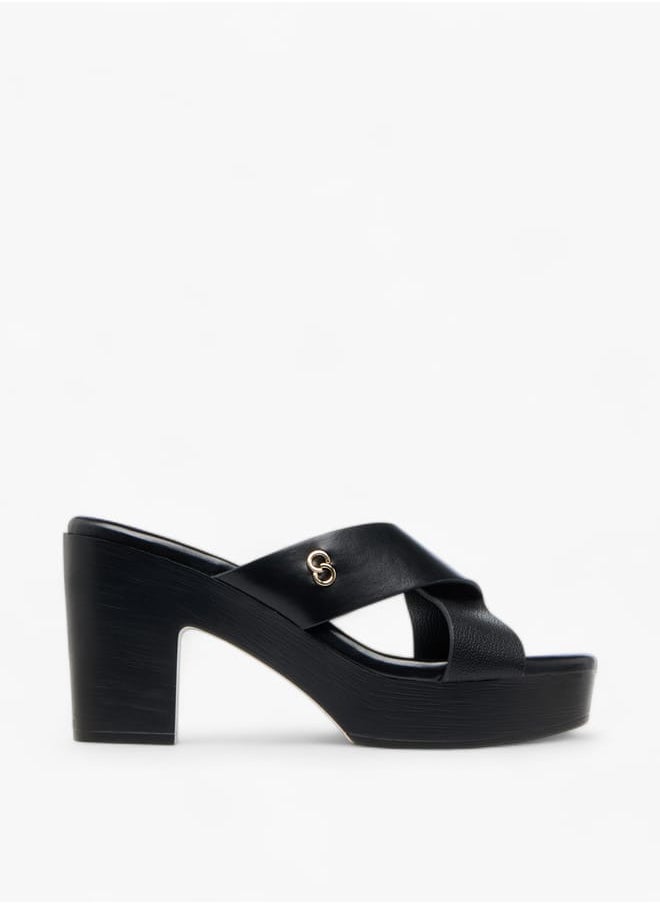 Celeste Womens Logo Accent Slip-On Cross Strap Sandals With Block Heels  - Image 3
