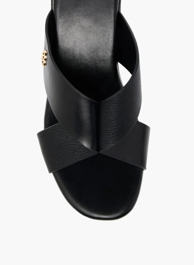 Celeste Womens Logo Accent Slip-On Cross Strap Sandals With Block Heels
