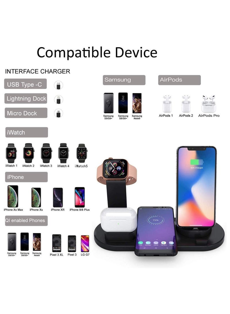 عام شاحن لاسلكي (محول كيو سي 3.0 متضمن) محطة شحن سريعة 3 في 1 15 وات قاعدة شحن متوافقة مع ايربودز اي واتش سيريز ، ايفون 14-11 سيريز / اكس اس / اكس ار / اكس / 8 ؛ سامونج جالاكسي اس 21 / اس 20 الخ - Image 5