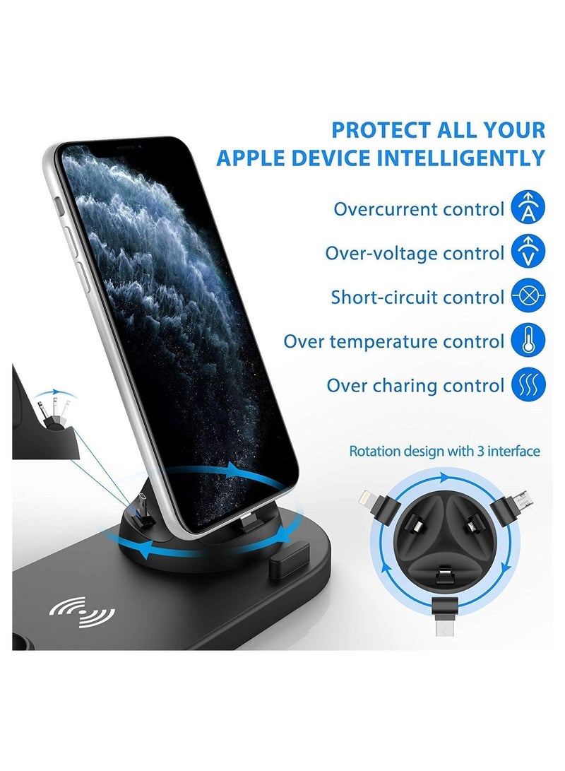 عام شاحن لاسلكي (محول كيو سي 3.0 متضمن) محطة شحن سريعة 3 في 1 15 وات قاعدة شحن متوافقة مع ايربودز اي واتش سيريز ، ايفون 14-11 سيريز / اكس اس / اكس ار / اكس / 8 ؛ سامونج جالاكسي اس 21 / اس 20 الخ - Image 4